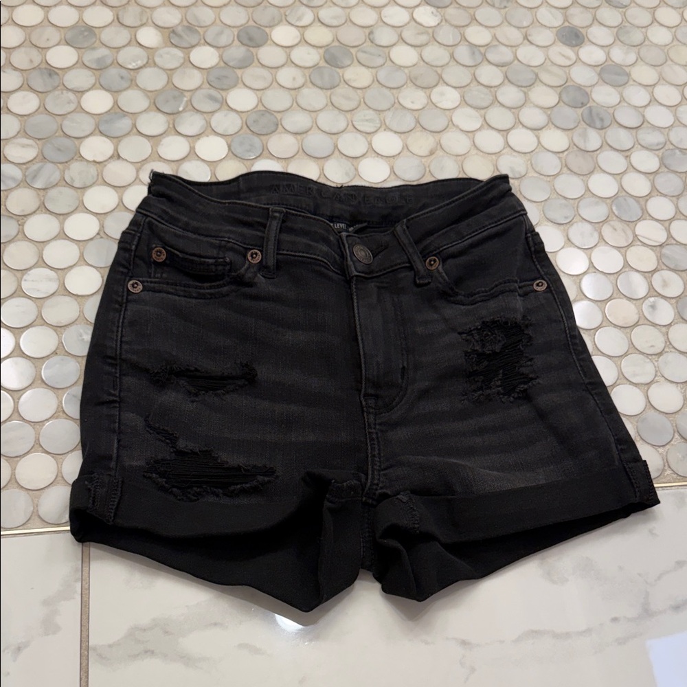 Women’s Black Distressed American Eagle Denim Shorts